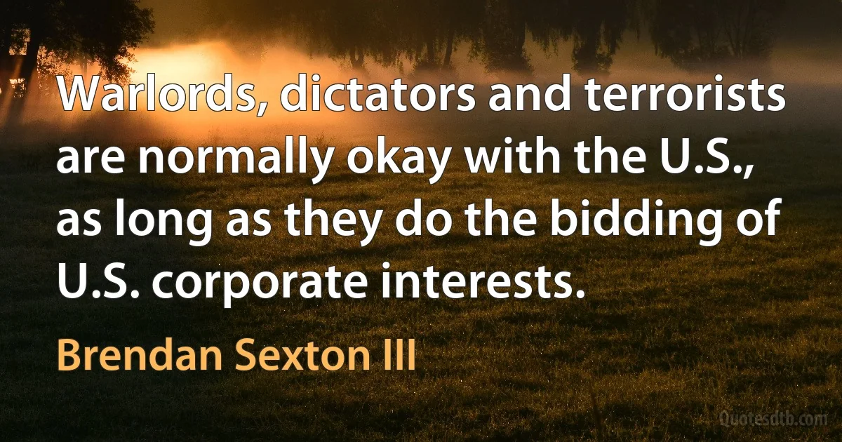 Warlords, dictators and terrorists are normally okay with the U.S., as long as they do the bidding of U.S. corporate interests. (Brendan Sexton III)