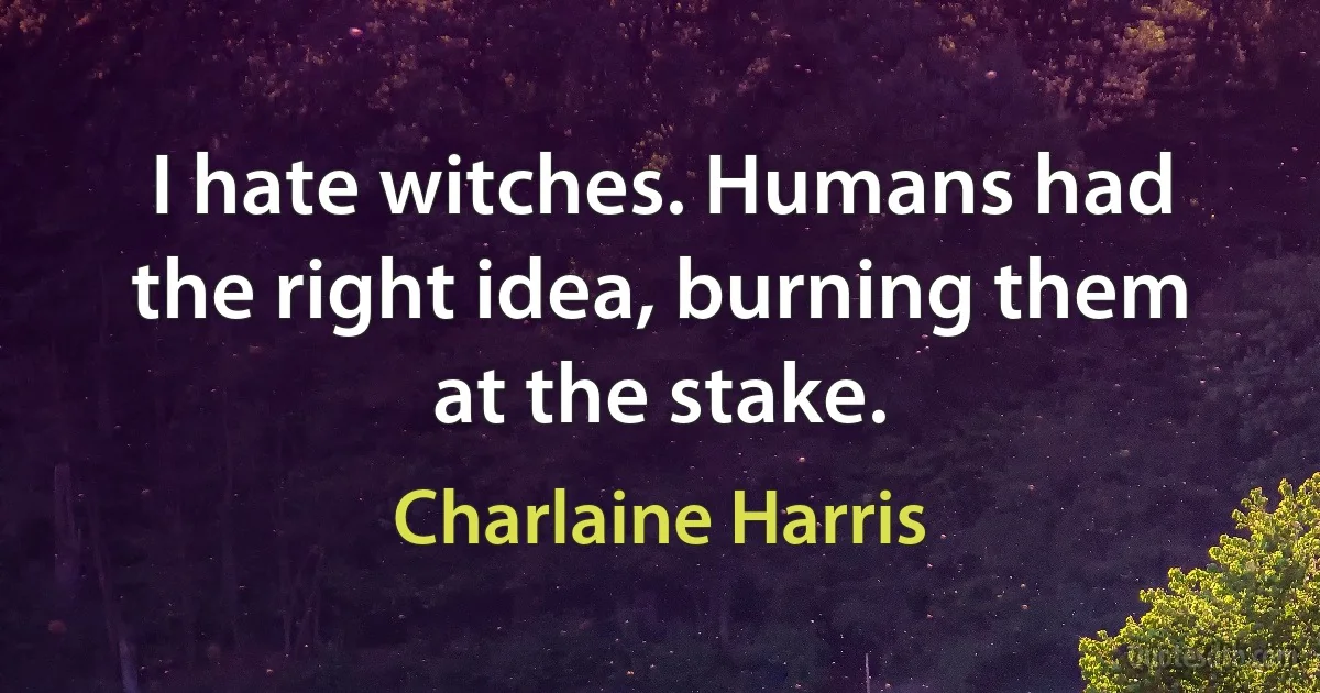 I hate witches. Humans had the right idea, burning them at the stake. (Charlaine Harris)