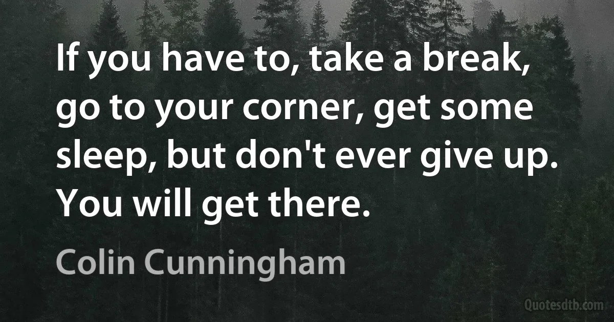 If you have to, take a break, go to your corner, get some sleep, but don't ever give up. You will get there. (Colin Cunningham)