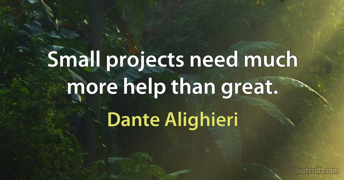 Small projects need much more help than great. (Dante Alighieri)