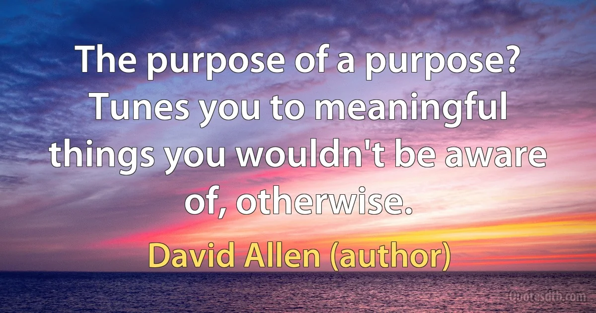 The purpose of a purpose? Tunes you to meaningful things you wouldn't be aware of, otherwise. (David Allen (author))