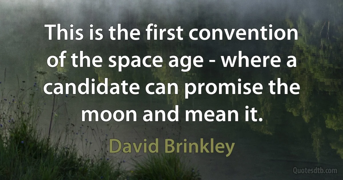 This is the first convention of the space age - where a candidate can promise the moon and mean it. (David Brinkley)