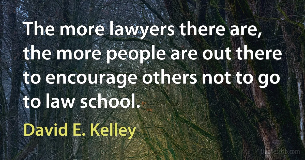 The more lawyers there are, the more people are out there to encourage others not to go to law school. (David E. Kelley)