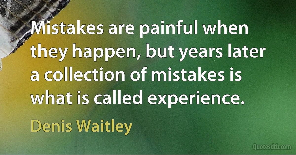 Mistakes are painful when they happen, but years later a collection of mistakes is what is called experience. (Denis Waitley)