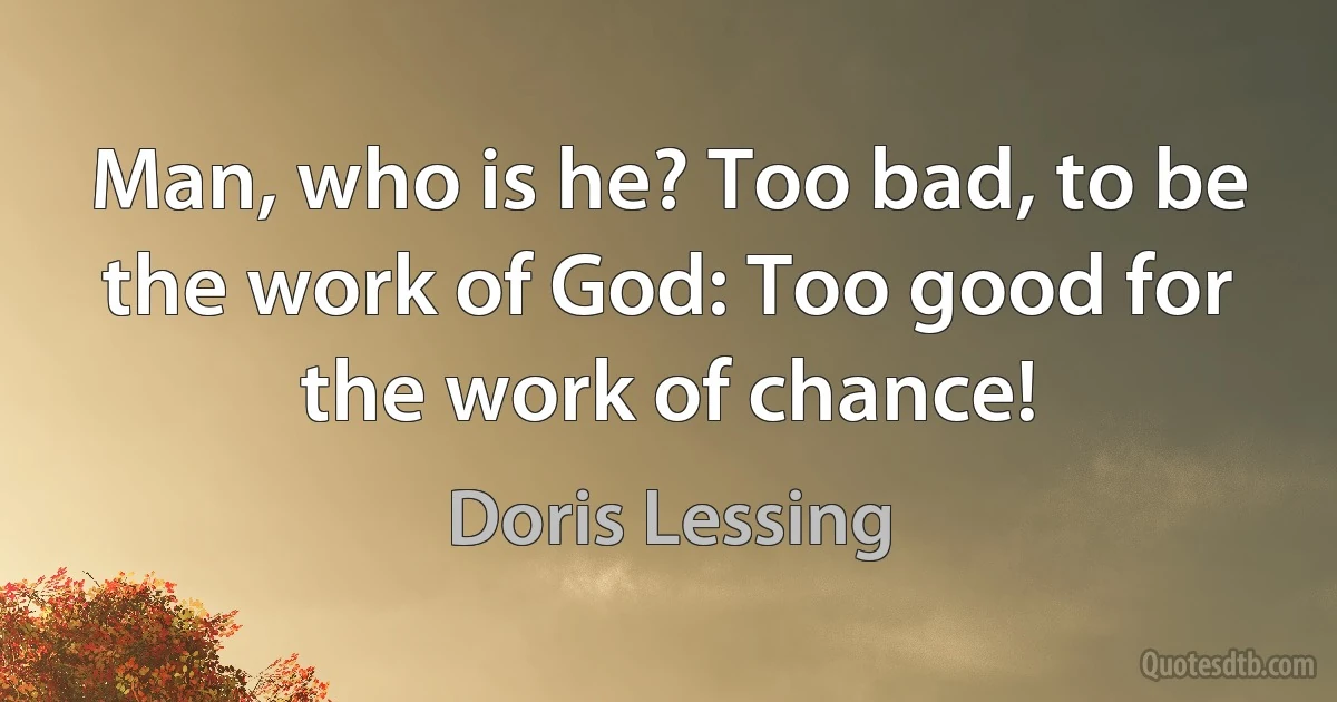 Man, who is he? Too bad, to be the work of God: Too good for the work of chance! (Doris Lessing)