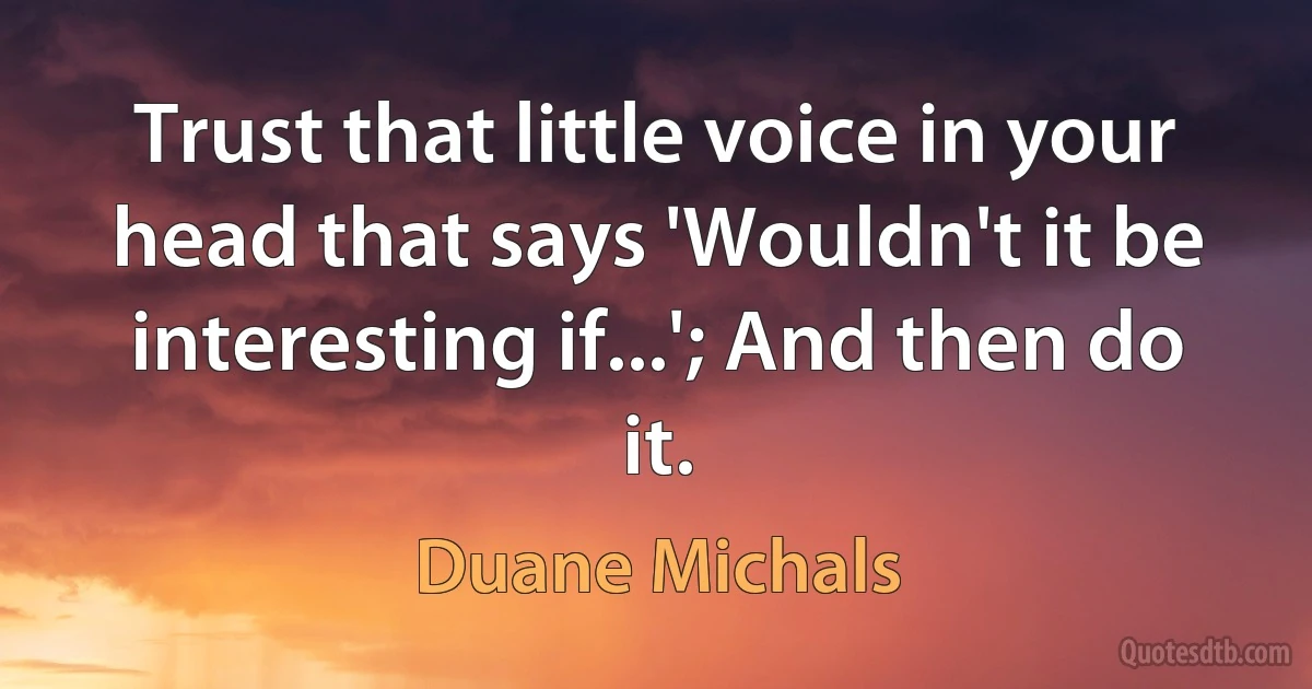 Trust that little voice in your head that says 'Wouldn't it be interesting if...'; And then do it. (Duane Michals)