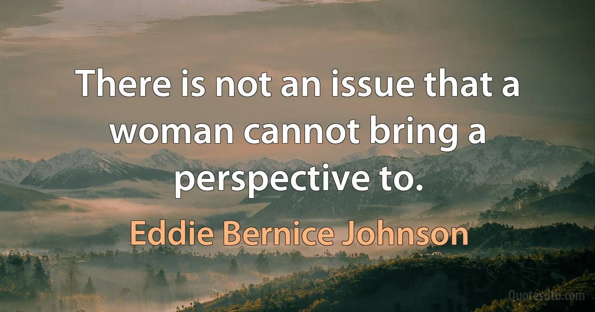 There is not an issue that a woman cannot bring a perspective to. (Eddie Bernice Johnson)