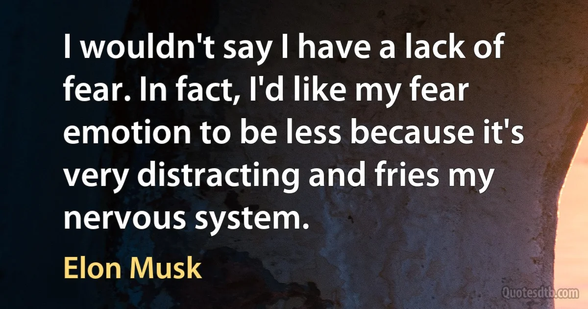 I wouldn't say I have a lack of fear. In fact, I'd like my fear emotion to be less because it's very distracting and fries my nervous system. (Elon Musk)