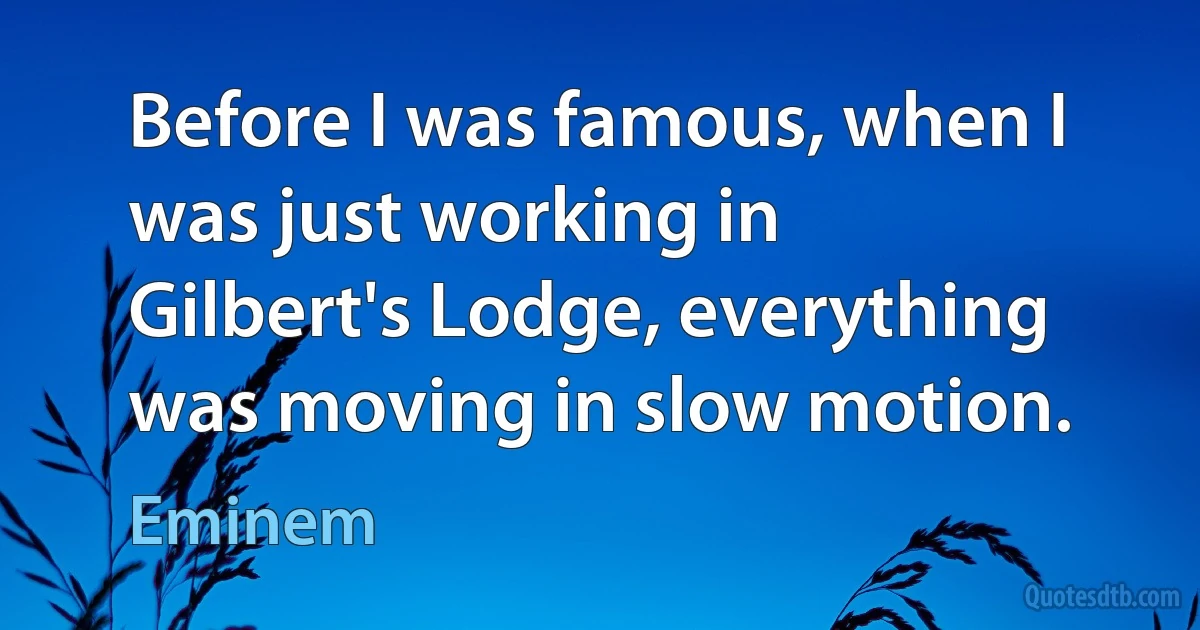 Before I was famous, when I was just working in Gilbert's Lodge, everything was moving in slow motion. (Eminem)