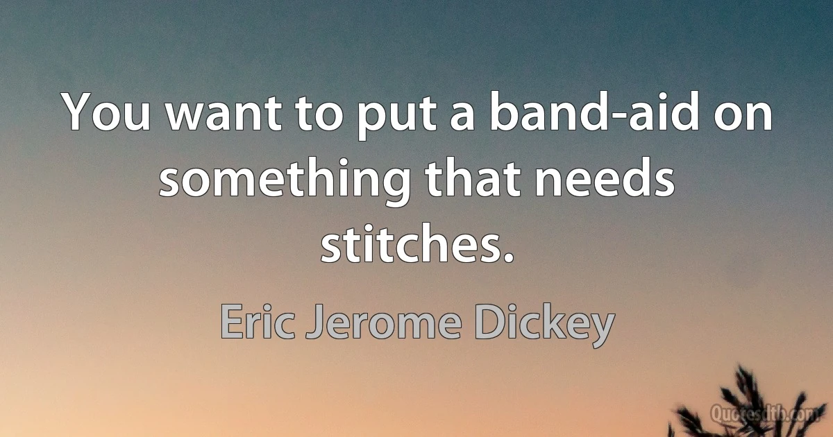 You want to put a band-aid on something that needs stitches. (Eric Jerome Dickey)