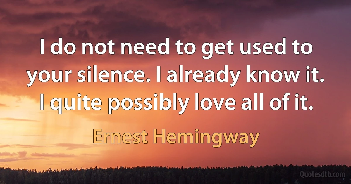 I do not need to get used to your silence. I already know it. I quite possibly love all of it. (Ernest Hemingway)