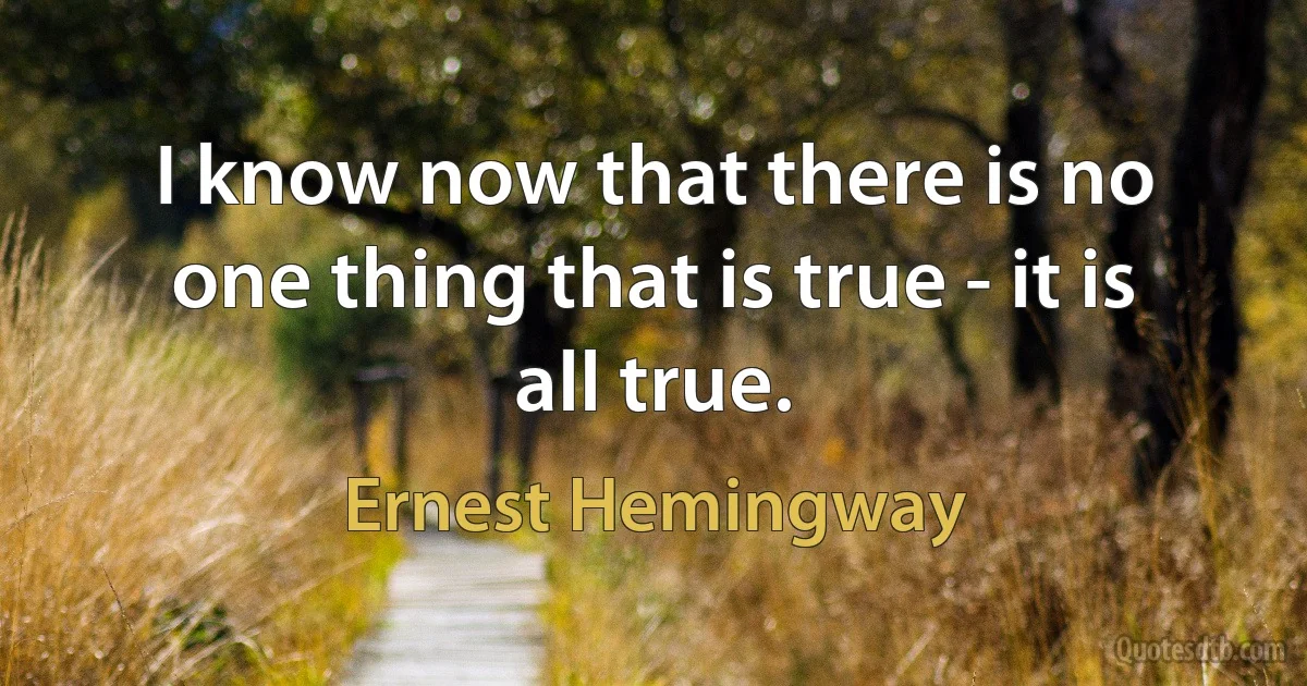 I know now that there is no one thing that is true - it is all true. (Ernest Hemingway)