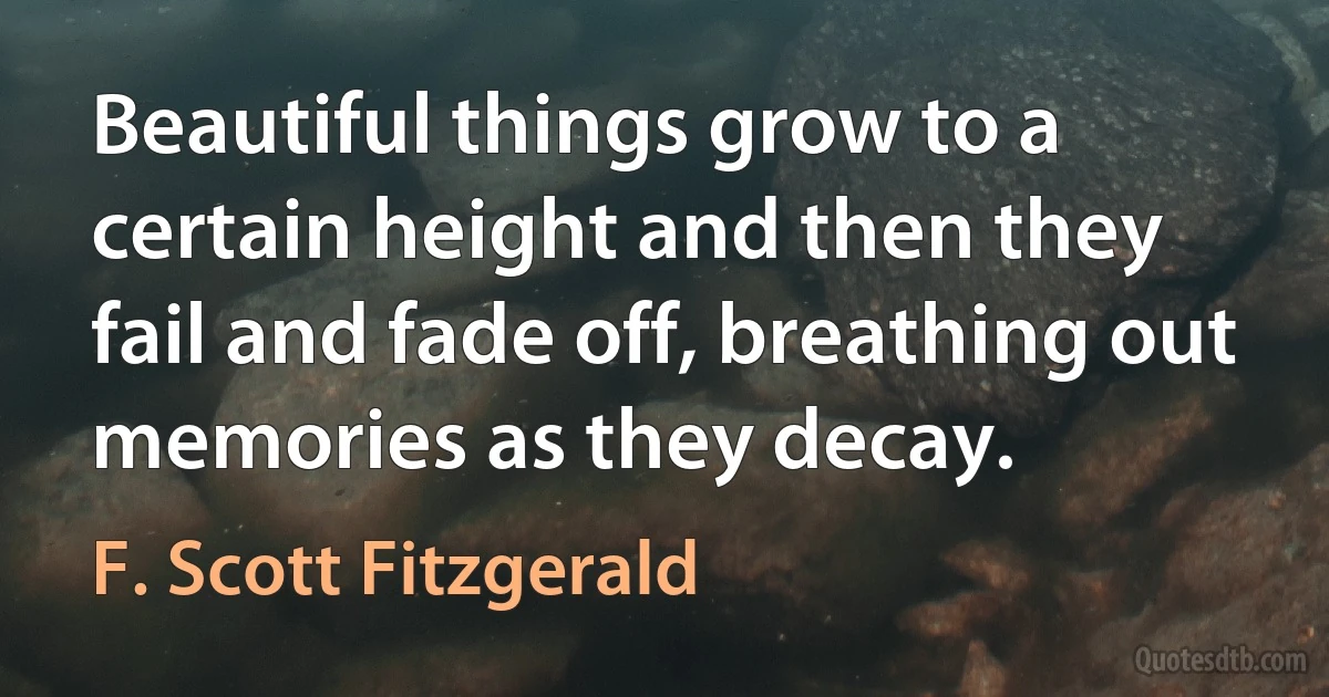 Beautiful things grow to a certain height and then they fail and fade off, breathing out memories as they decay. (F. Scott Fitzgerald)