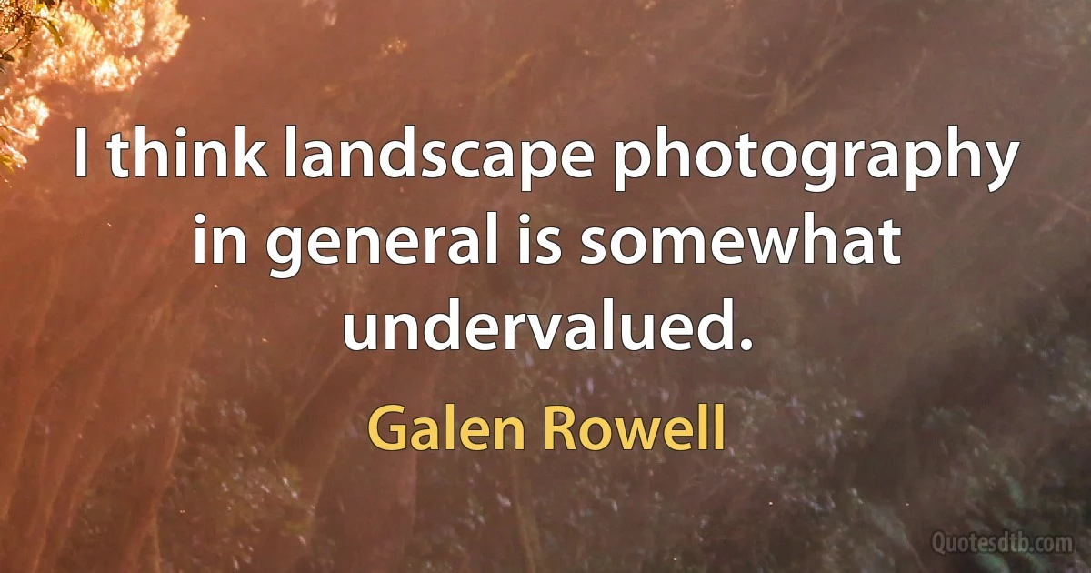 I think landscape photography in general is somewhat undervalued. (Galen Rowell)