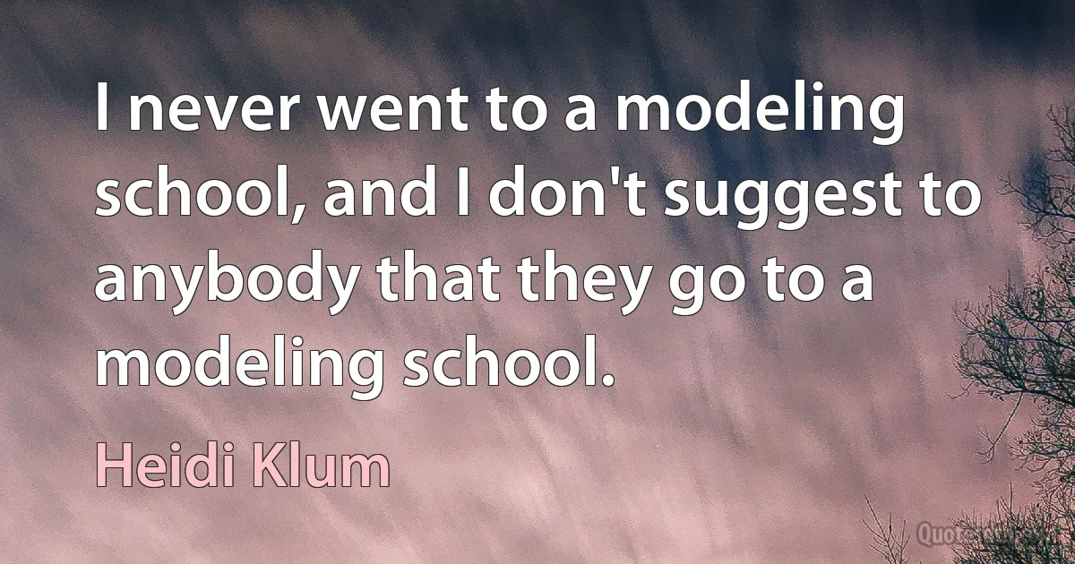 I never went to a modeling school, and I don't suggest to anybody that they go to a modeling school. (Heidi Klum)