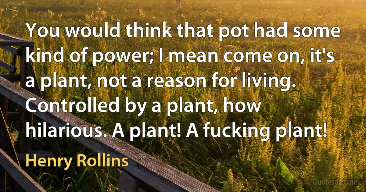 You would think that pot had some kind of power; I mean come on, it's a plant, not a reason for living. Controlled by a plant, how hilarious. A plant! A fucking plant! (Henry Rollins)