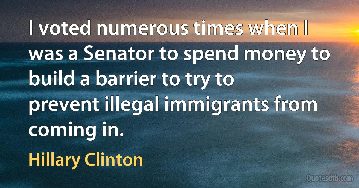 I voted numerous times when I was a Senator to spend money to build a barrier to try to prevent illegal immigrants from coming in. (Hillary Clinton)