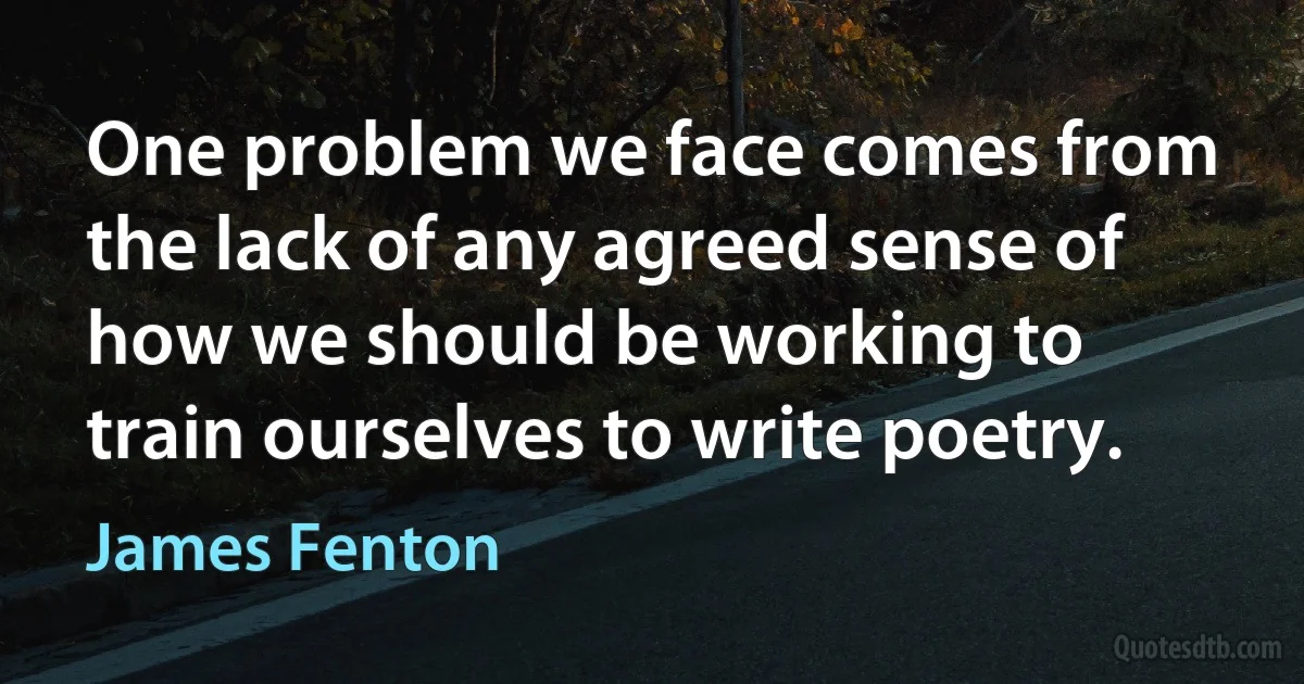 One problem we face comes from the lack of any agreed sense of how we should be working to train ourselves to write poetry. (James Fenton)