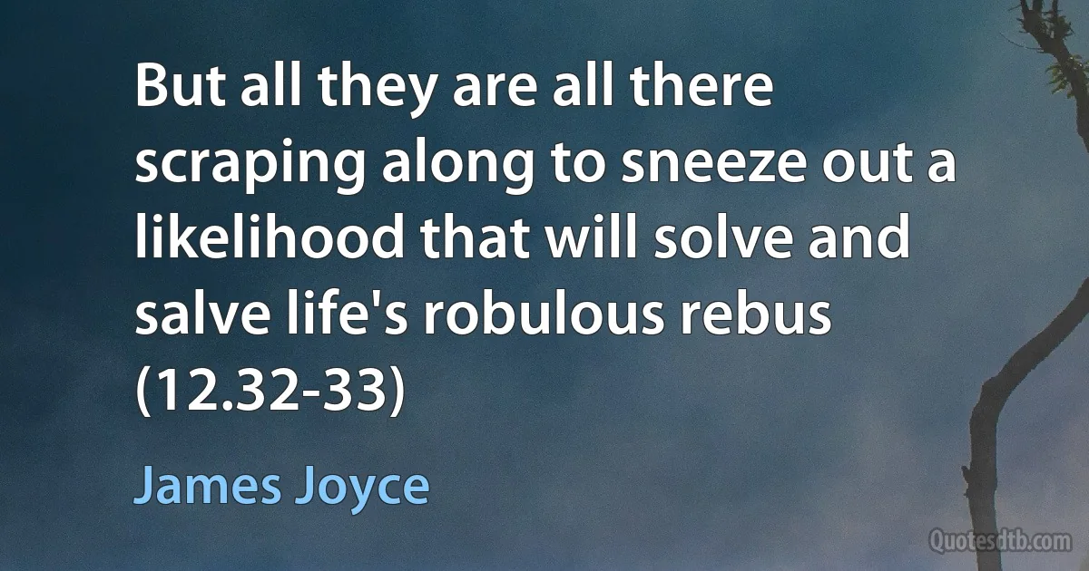 But all they are all there scraping along to sneeze out a likelihood that will solve and salve life's robulous rebus (12.32-33) (James Joyce)