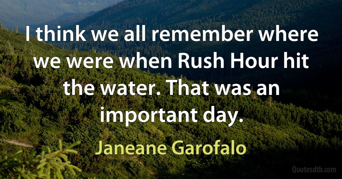 I think we all remember where we were when Rush Hour hit the water. That was an important day. (Janeane Garofalo)