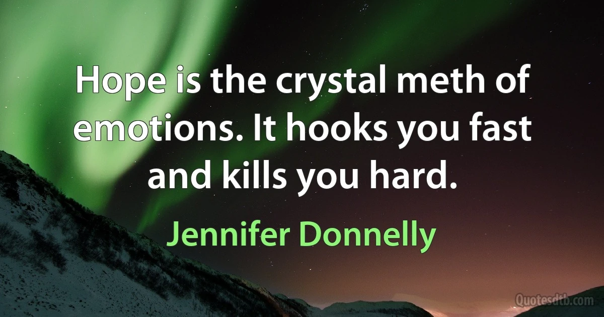 Hope is the crystal meth of emotions. It hooks you fast and kills you hard. (Jennifer Donnelly)