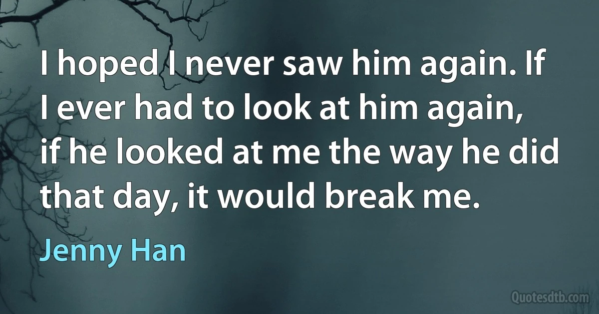 I hoped I never saw him again. If I ever had to look at him again, if he looked at me the way he did that day, it would break me. (Jenny Han)