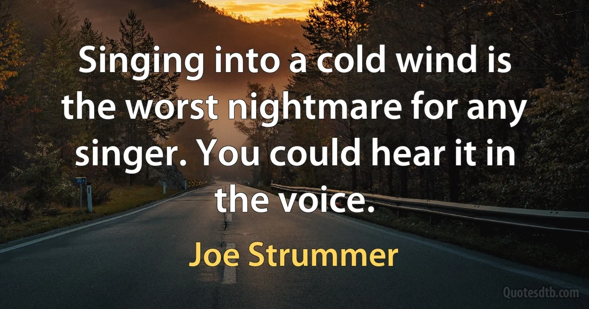 Singing into a cold wind is the worst nightmare for any singer. You could hear it in the voice. (Joe Strummer)