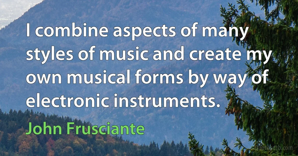 I combine aspects of many styles of music and create my own musical forms by way of electronic instruments. (John Frusciante)