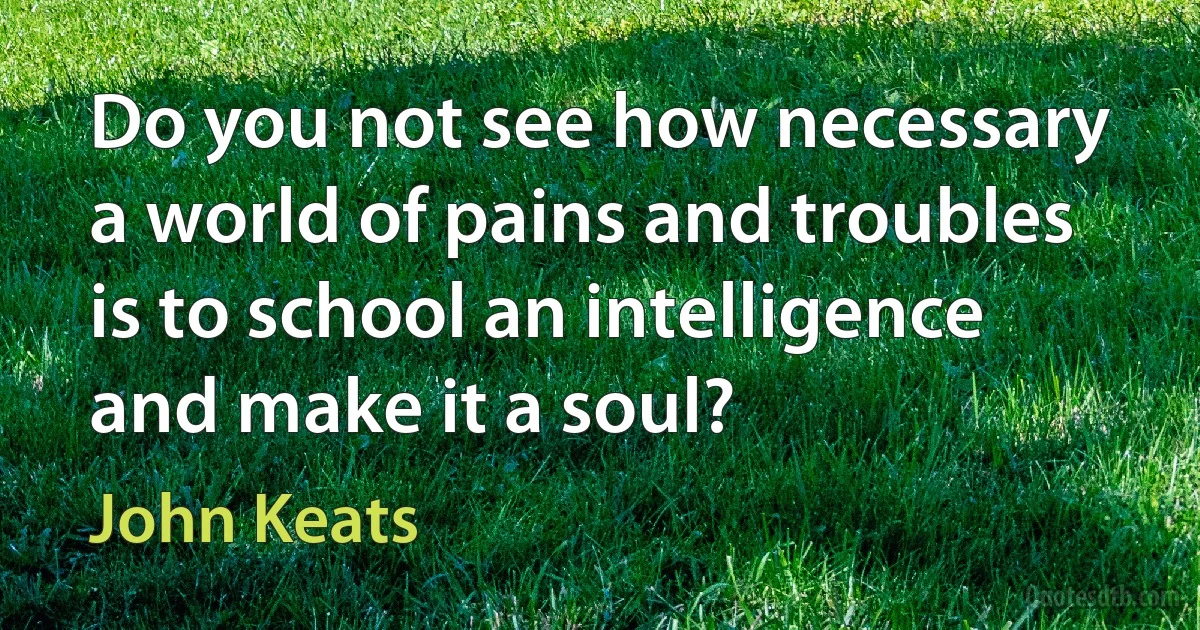 Do you not see how necessary a world of pains and troubles is to school an intelligence and make it a soul? (John Keats)