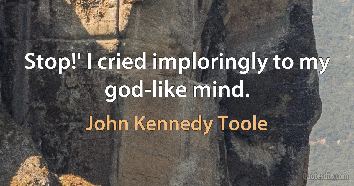 Stop!' I cried imploringly to my god-like mind. (John Kennedy Toole)