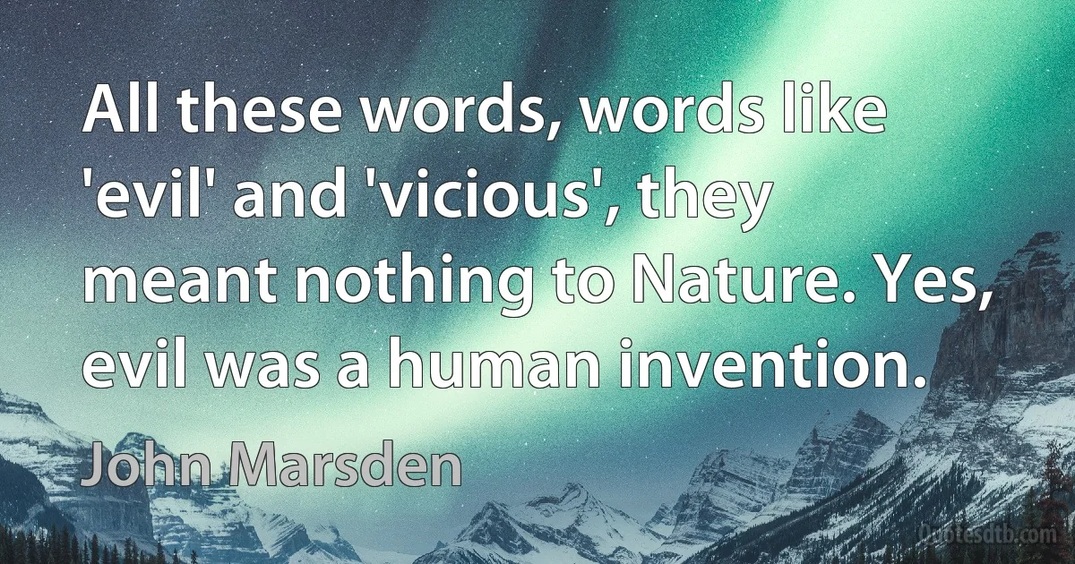 All these words, words like 'evil' and 'vicious', they meant nothing to Nature. Yes, evil was a human invention. (John Marsden)