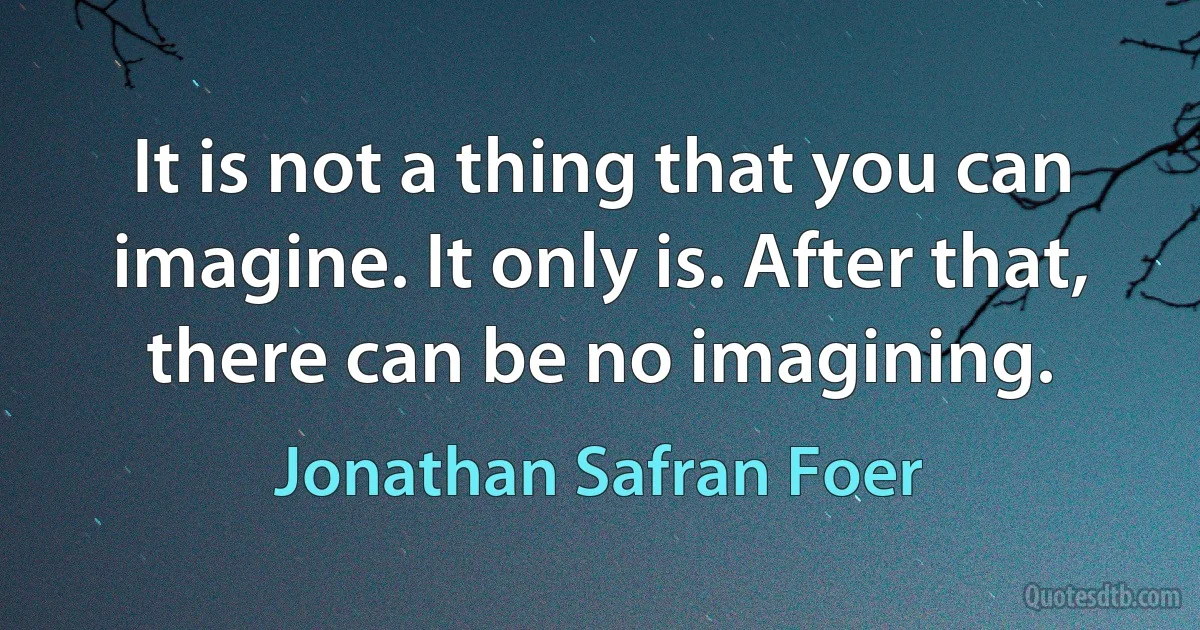 It is not a thing that you can imagine. It only is. After that, there can be no imagining. (Jonathan Safran Foer)