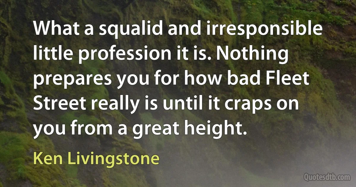 What a squalid and irresponsible little profession it is. Nothing prepares you for how bad Fleet Street really is until it craps on you from a great height. (Ken Livingstone)