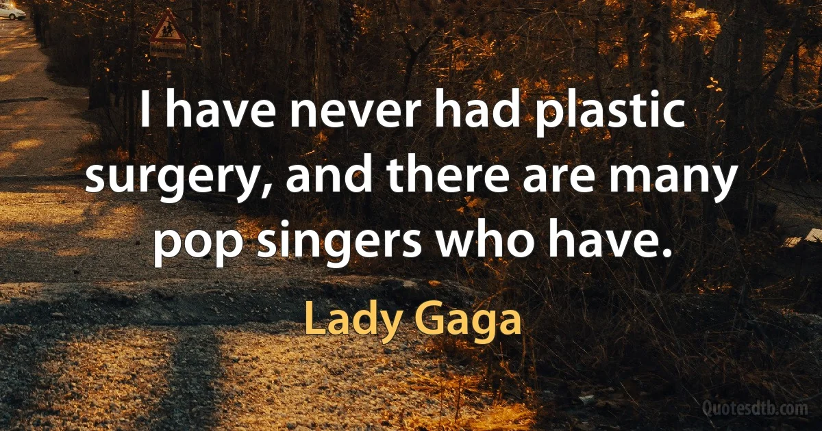 I have never had plastic surgery, and there are many pop singers who have. (Lady Gaga)