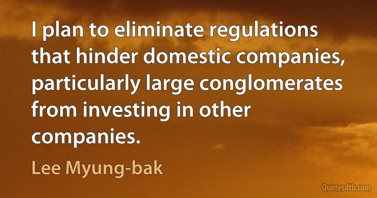 I plan to eliminate regulations that hinder domestic companies, particularly large conglomerates from investing in other companies. (Lee Myung-bak)