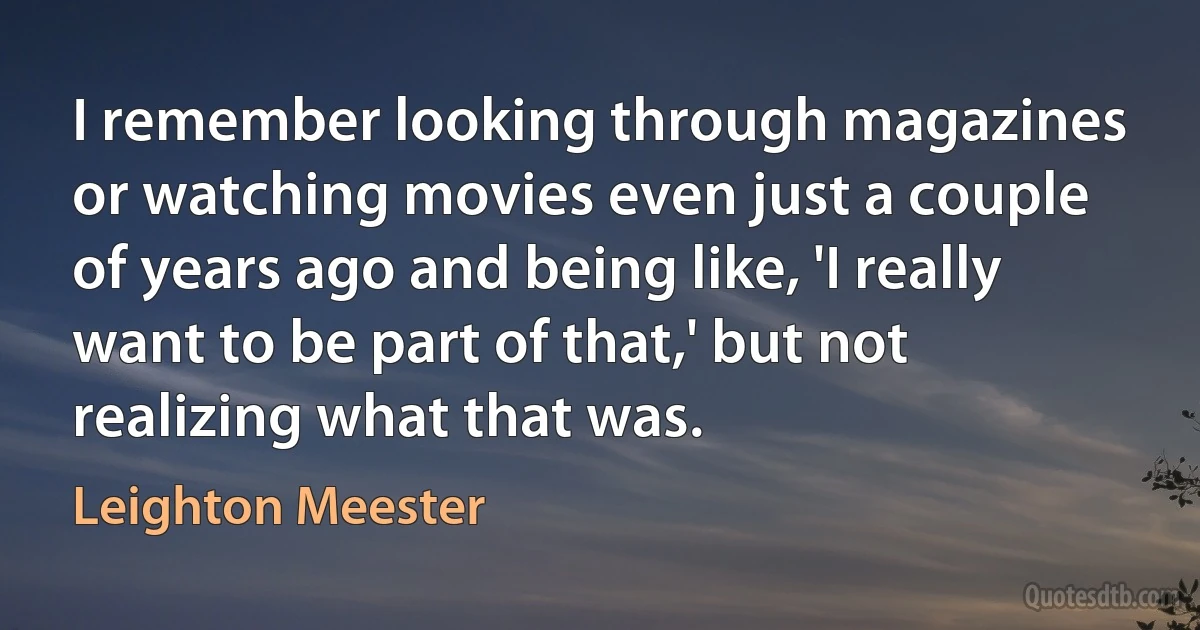 I remember looking through magazines or watching movies even just a couple of years ago and being like, 'I really want to be part of that,' but not realizing what that was. (Leighton Meester)