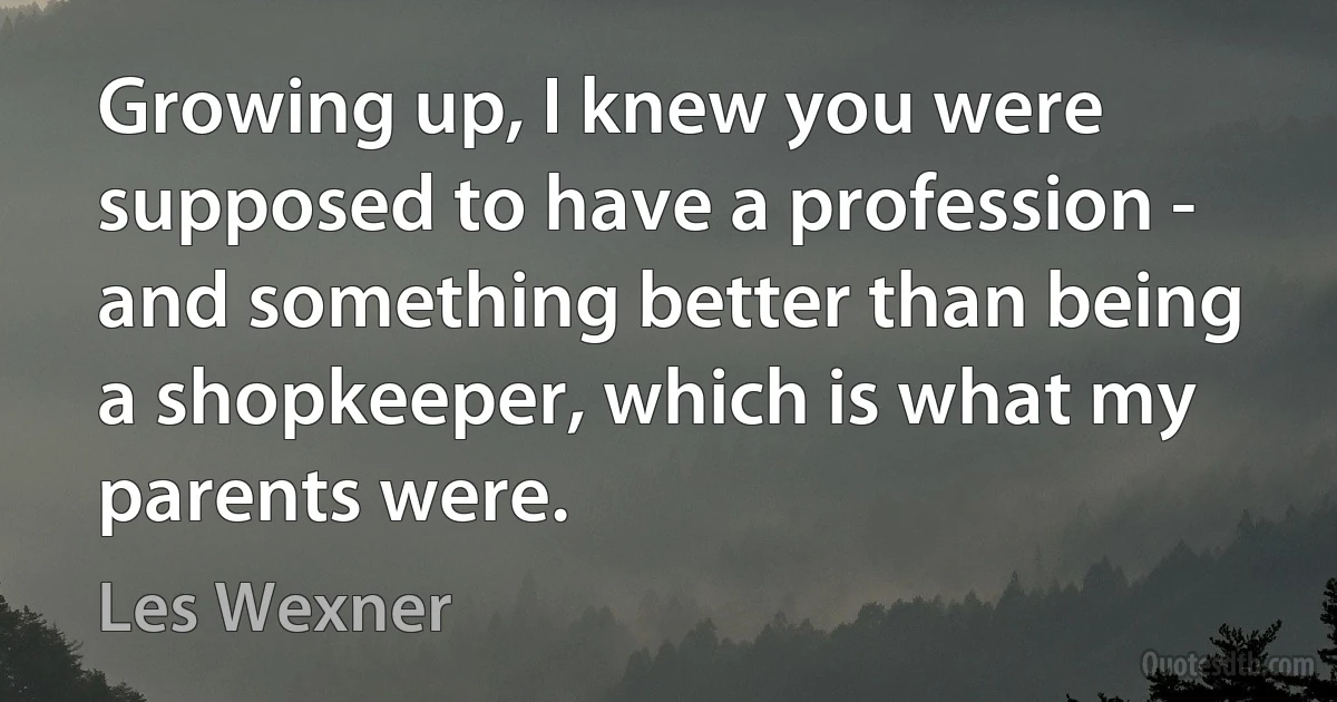 Growing up, I knew you were supposed to have a profession - and something better than being a shopkeeper, which is what my parents were. (Les Wexner)