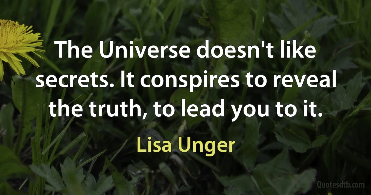 The Universe doesn't like secrets. It conspires to reveal the truth, to lead you to it. (Lisa Unger)