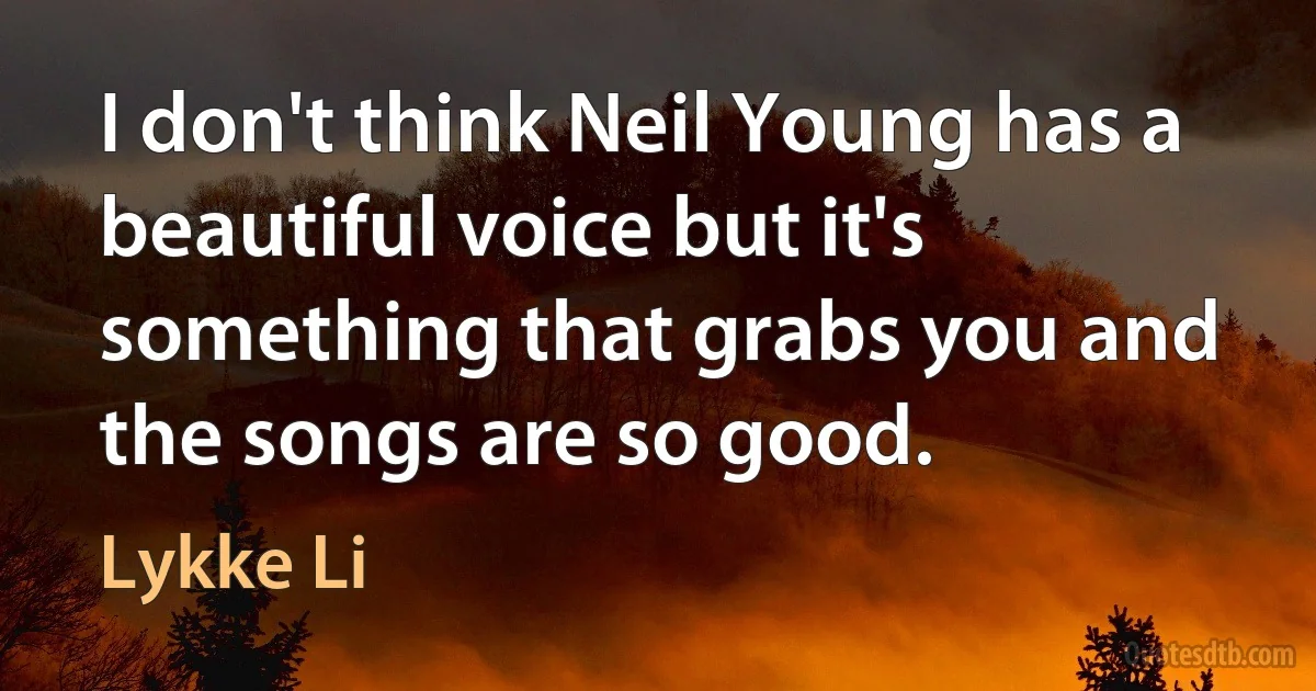 I don't think Neil Young has a beautiful voice but it's something that grabs you and the songs are so good. (Lykke Li)