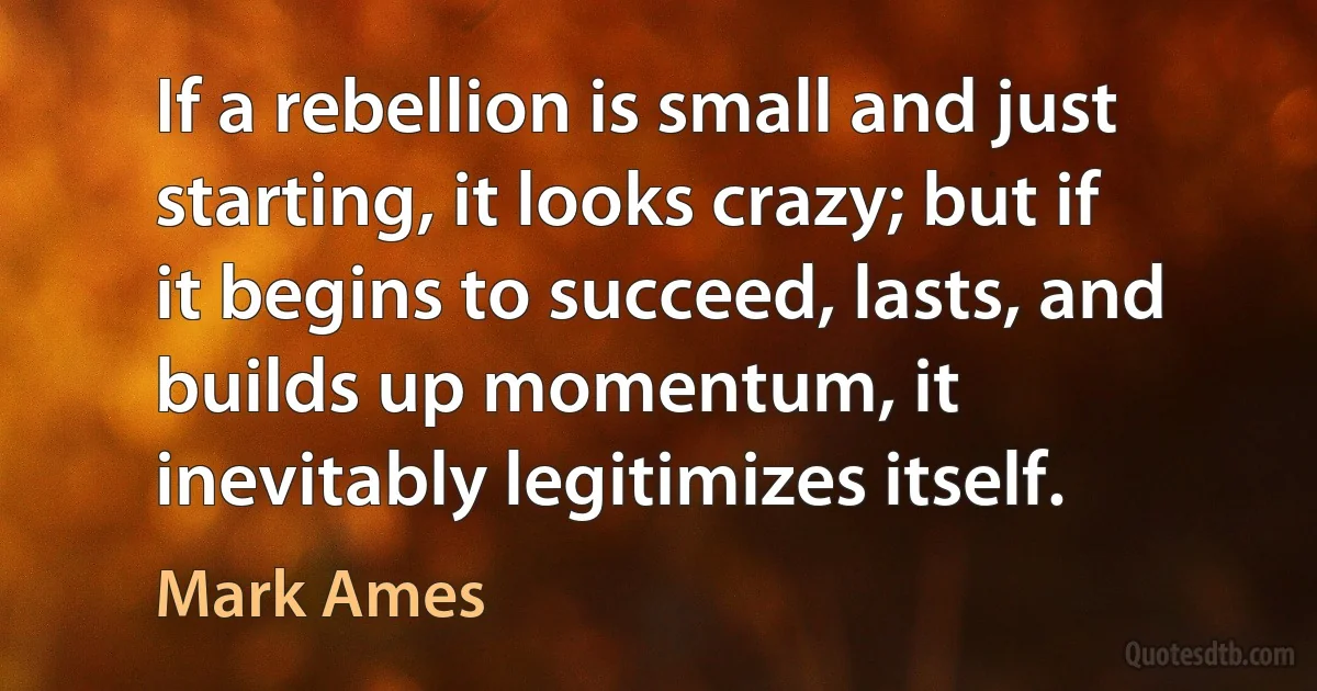 If a rebellion is small and just starting, it looks crazy; but if it begins to succeed, lasts, and builds up momentum, it inevitably legitimizes itself. (Mark Ames)