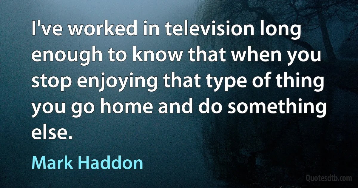 I've worked in television long enough to know that when you stop enjoying that type of thing you go home and do something else. (Mark Haddon)