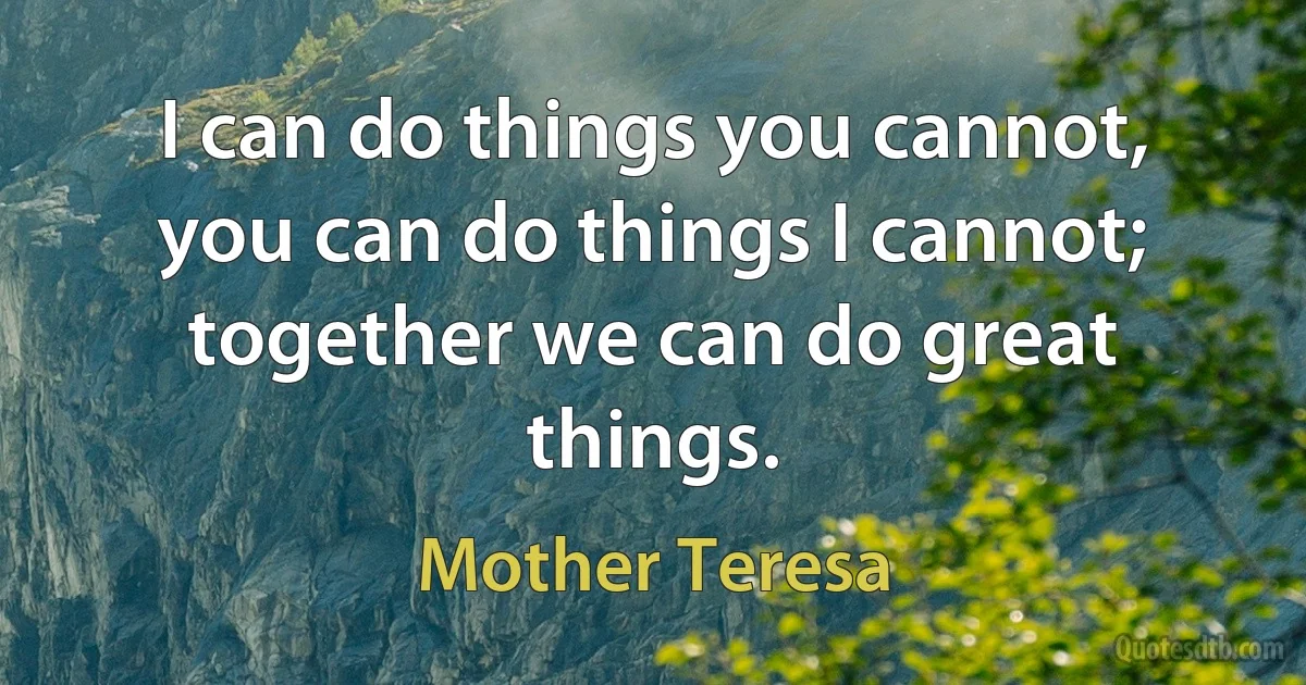 I can do things you cannot, you can do things I cannot; together we can do great things. (Mother Teresa)