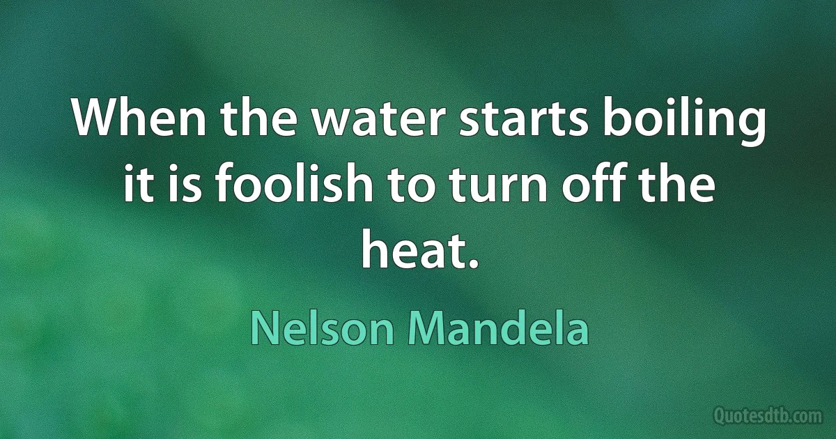 When the water starts boiling it is foolish to turn off the heat. (Nelson Mandela)