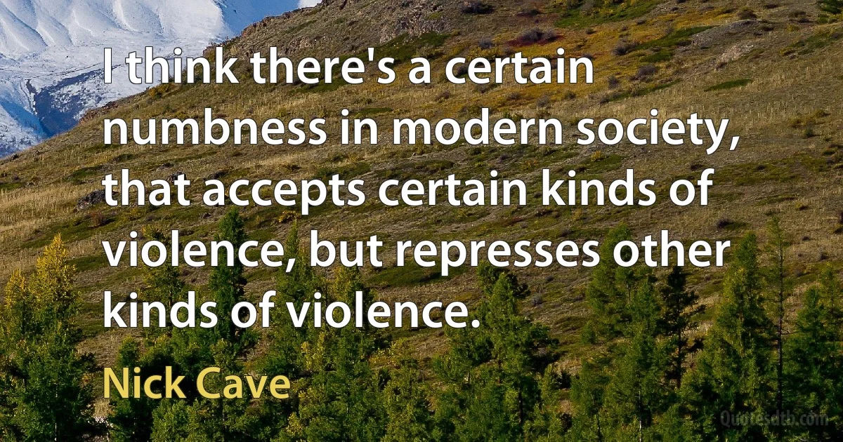 I think there's a certain numbness in modern society, that accepts certain kinds of violence, but represses other kinds of violence. (Nick Cave)