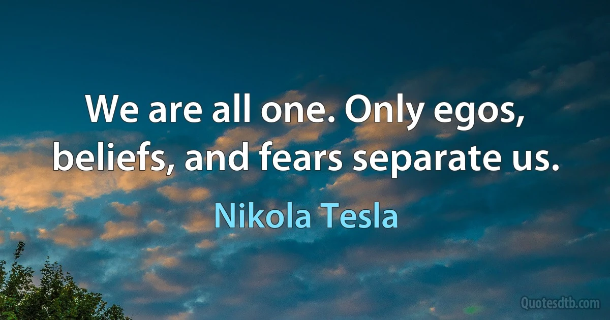 We are all one. Only egos, beliefs, and fears separate us. (Nikola Tesla)