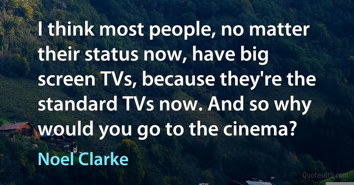 I think most people, no matter their status now, have big screen TVs, because they're the standard TVs now. And so why would you go to the cinema? (Noel Clarke)