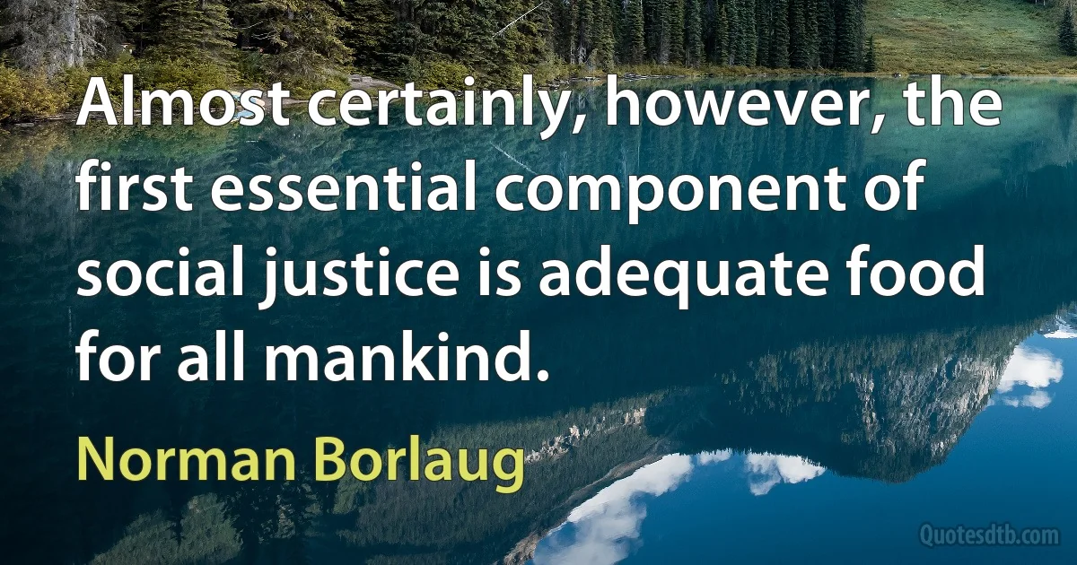 Almost certainly, however, the first essential component of social justice is adequate food for all mankind. (Norman Borlaug)