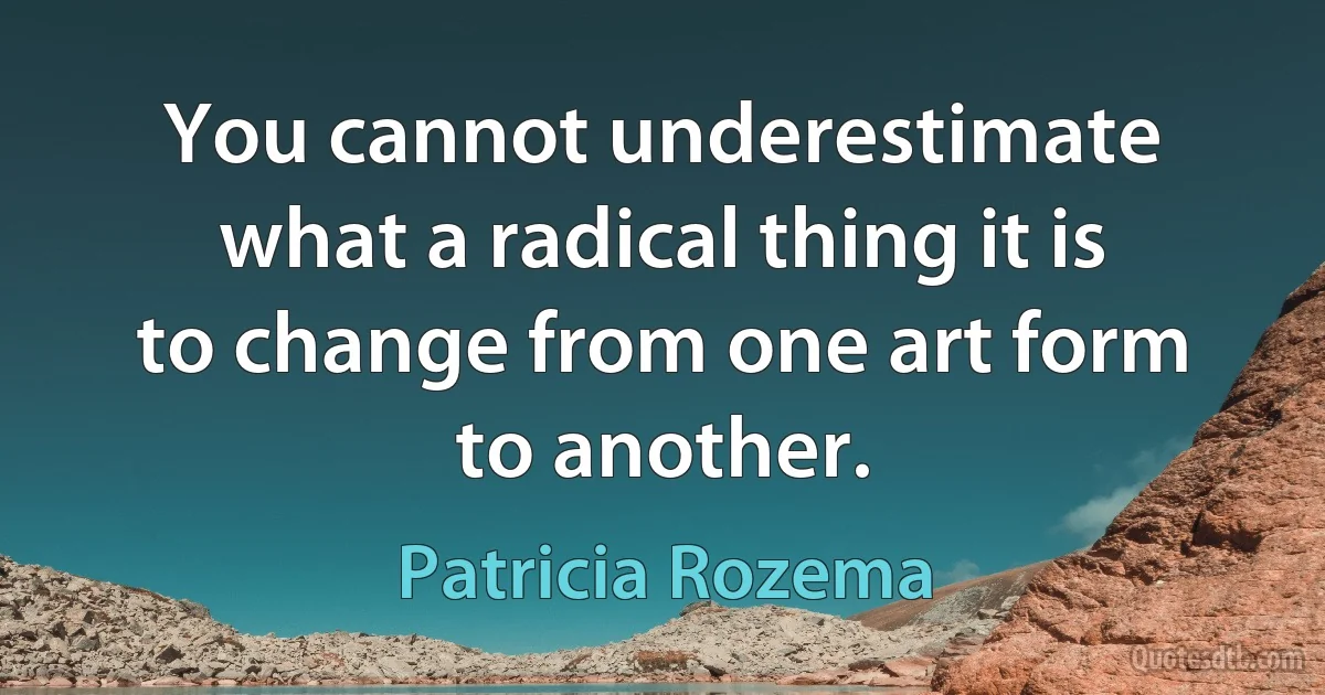 You cannot underestimate what a radical thing it is to change from one art form to another. (Patricia Rozema)