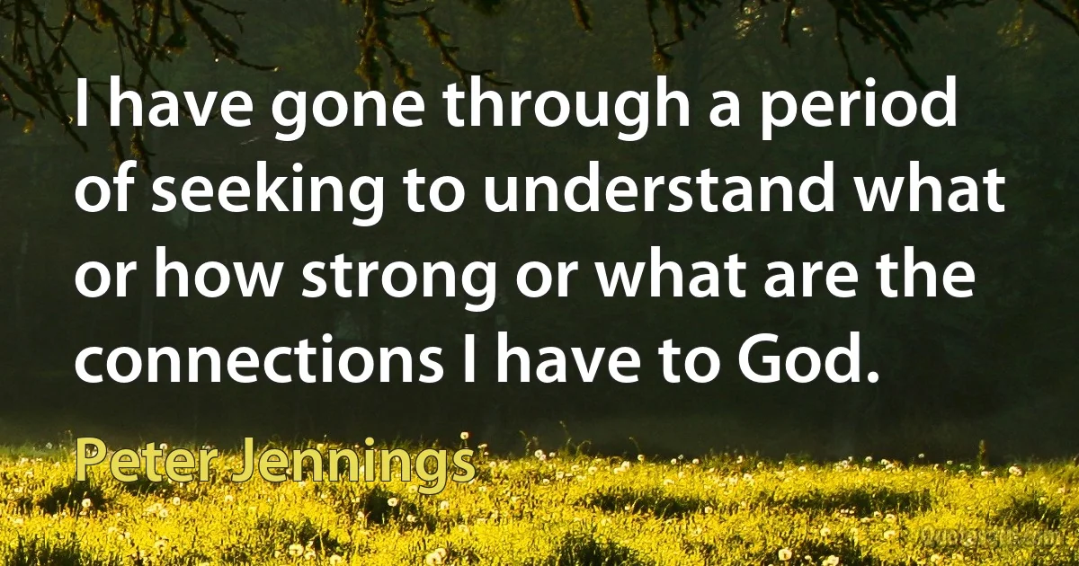 I have gone through a period of seeking to understand what or how strong or what are the connections I have to God. (Peter Jennings)