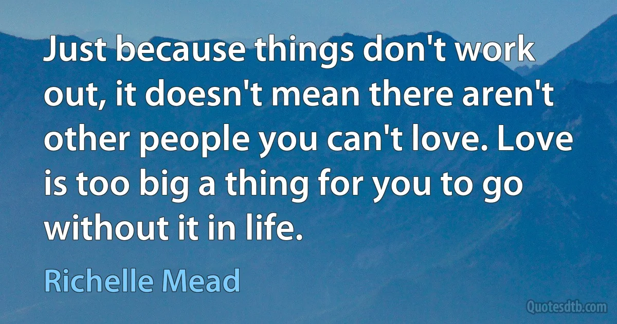 Just because things don't work out, it doesn't mean there aren't other people you can't love. Love is too big a thing for you to go without it in life. (Richelle Mead)